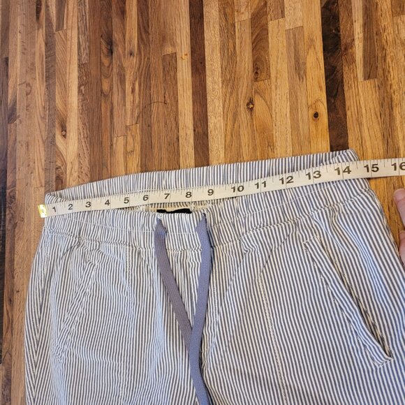 Shinestar Blue/White Stripe Seersucker Elastic Waist Drawstring Summer Slacks/Pa - Picture 6 of 11